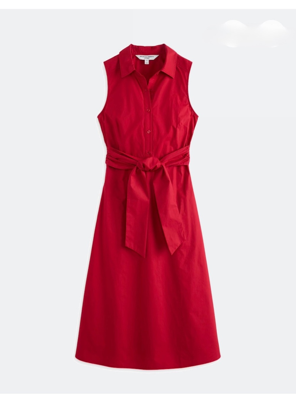 Montgomery Post Red Sleeveless Belted Midi Dress Size Small